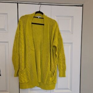 Vibrant Chartruese Women's Cable Knit Cardigan